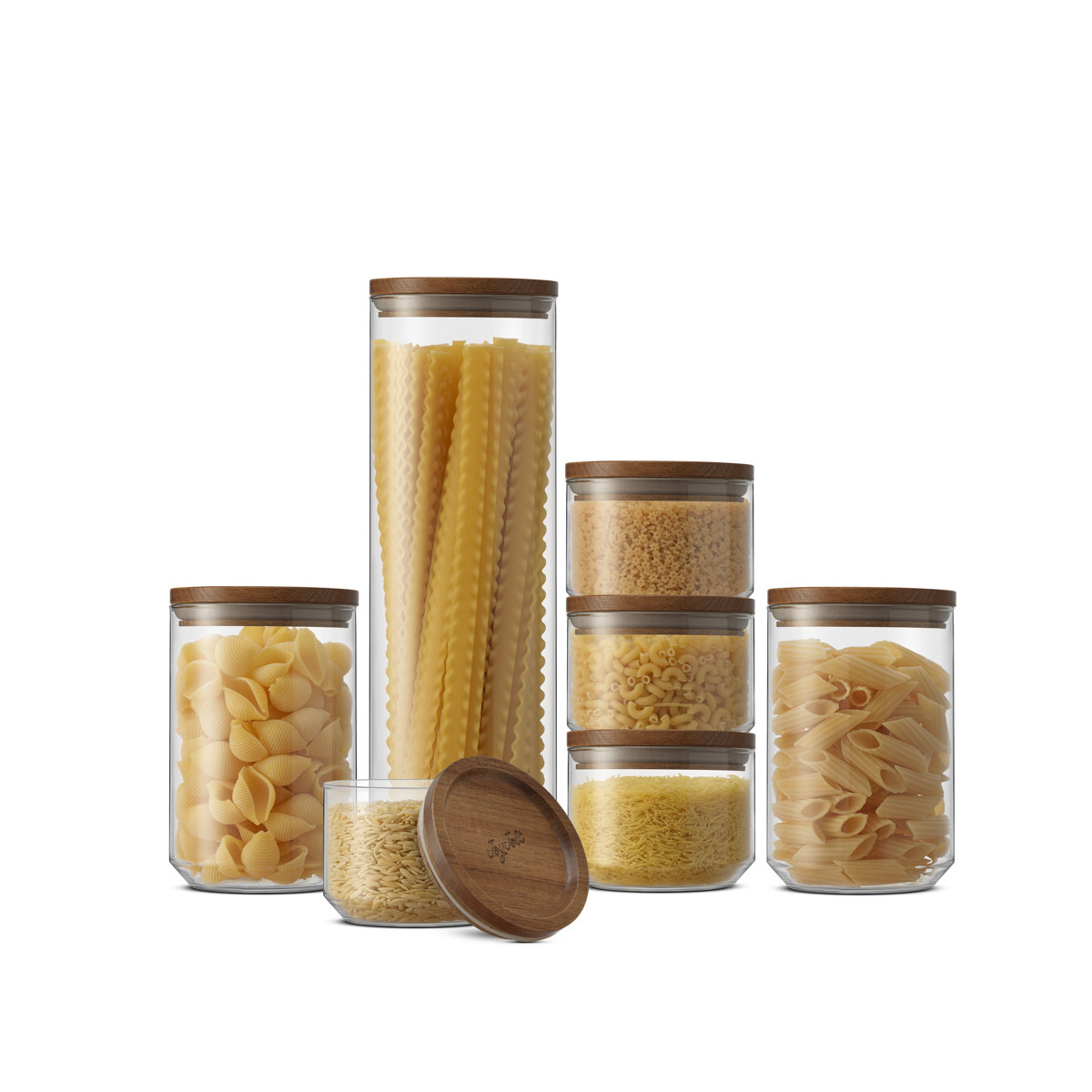 Holden 7-Piece Stackable Glass Storage Canister Set with Wood Lids (Set of 7)